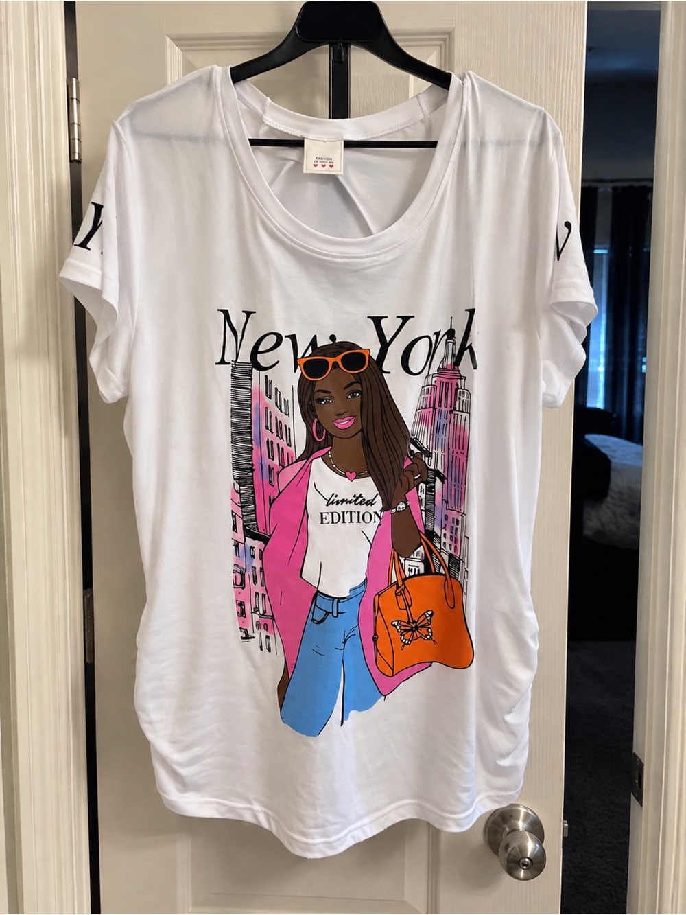 T.J.Maxx White Graphic Short Sleeve Tee with Pink & Orange Accents - Picture 5 of 5
